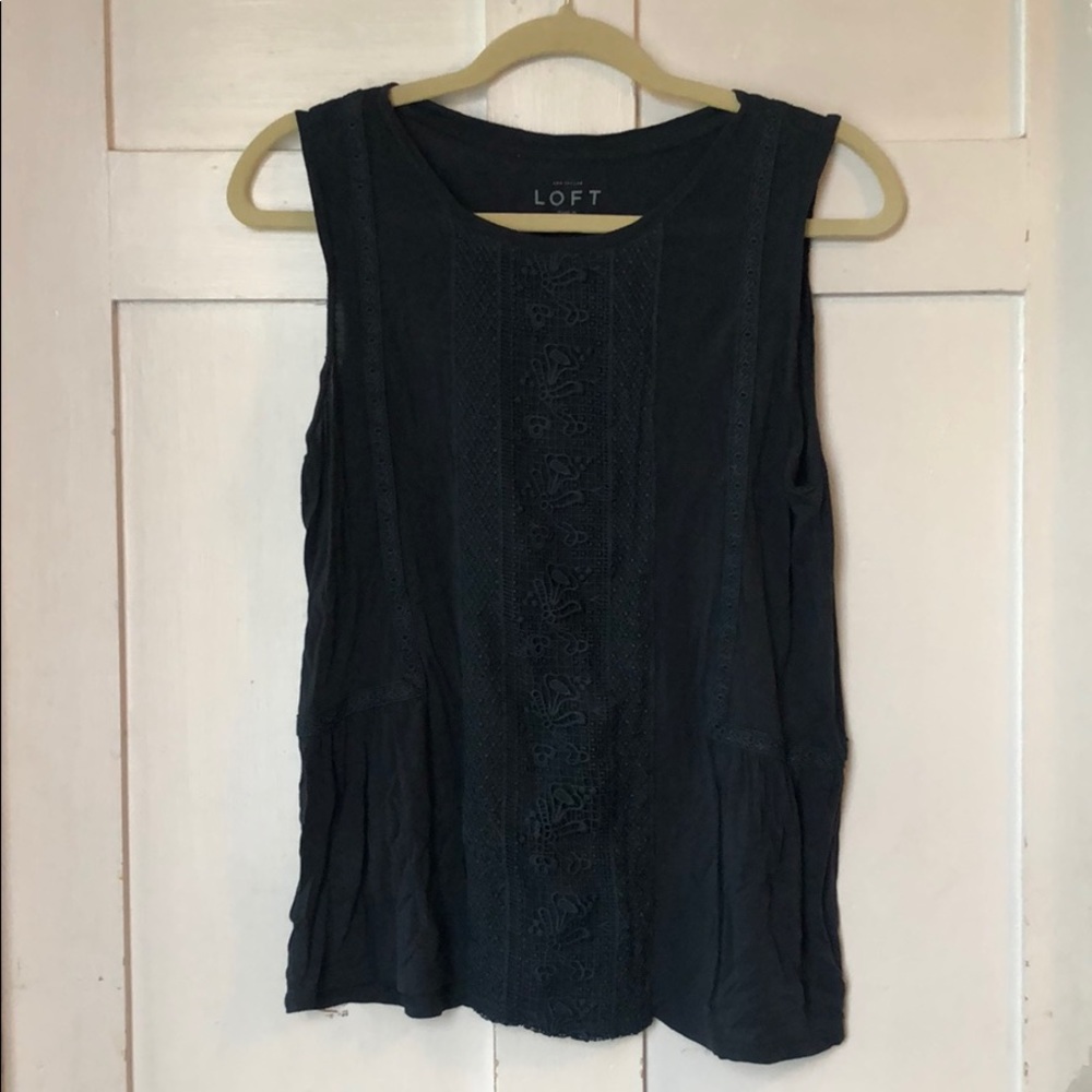 LOFT dark teal, lace, tank top, medium
